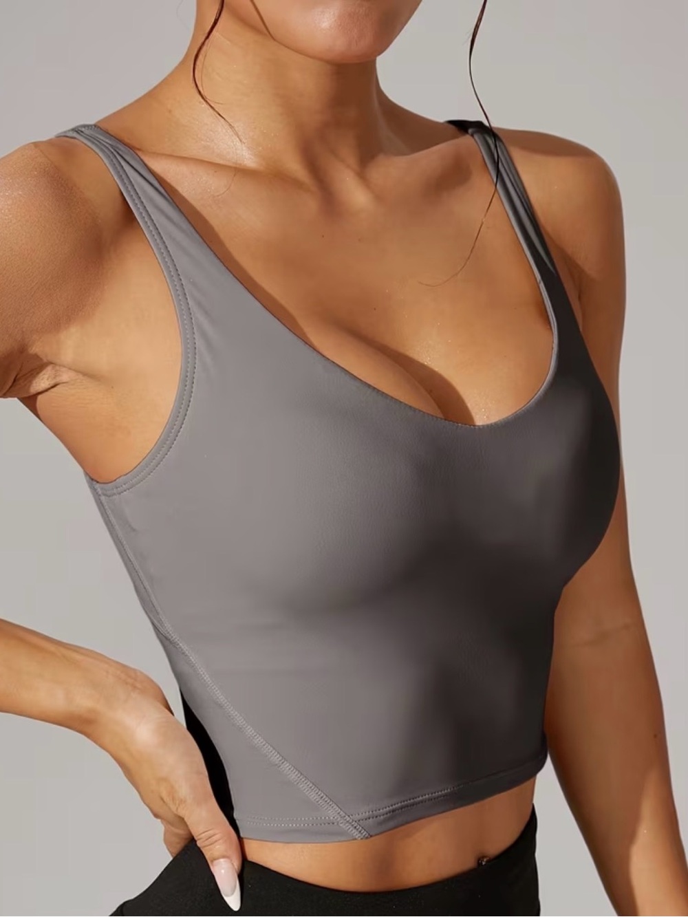 Women’s Seamless Athletic Tops w/ Built In Bras — Gray & Light Blue